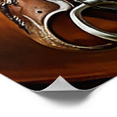 Kastanjepaard met zadel onder zonnige hemel poster (Hoek)