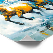 Kastanjepaarden die door ondiep Zee rennen Poster (Hoek)