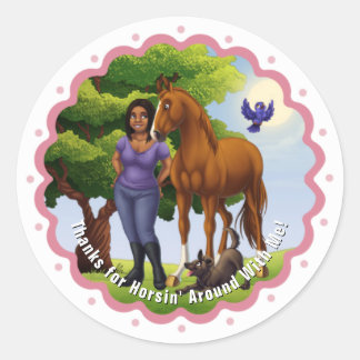 Kastanjepaarden en -meisjes ronde sticker
