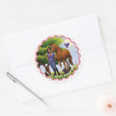 Kastanjepaarden en -meisjes ronde sticker (Envelop)
