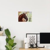 Kastanjepaarden, met bridle in Fenced Pasture Poster (Thuiskantoor)