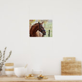 Kastanjepaarden, met bridle in Fenced Pasture Poster (Keuken)