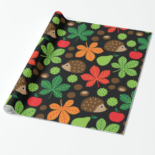 Kastanjes en egel naadloos patroon cadeaupapier