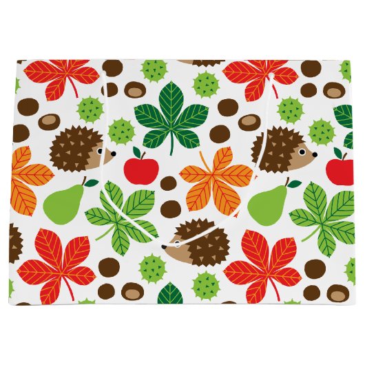 Kastanjes en egel naadloos patroon groot cadeauzakje (Voorkant)