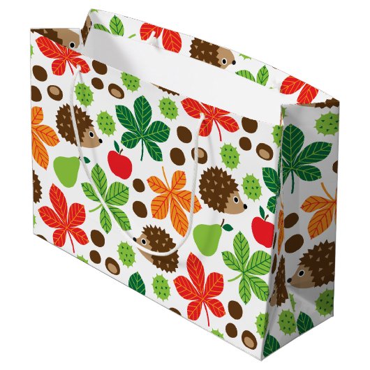 Kastanjes en egel naadloos patroon groot cadeauzakje (Achterkant Gekanteld)