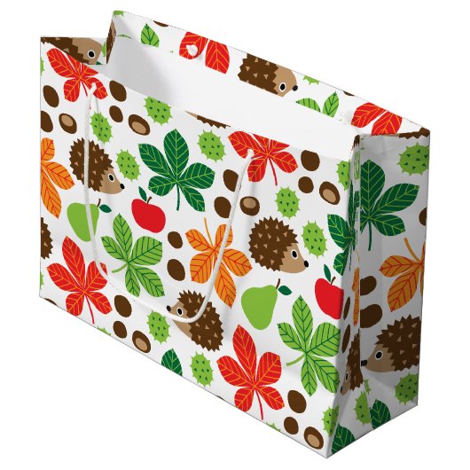 Kastanjes en egel naadloos patroon groot cadeauzakje (Voorkant Gekanteld)