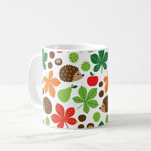 Kastanjes en egel naadloos patroon koffiemok (Voorkant links)