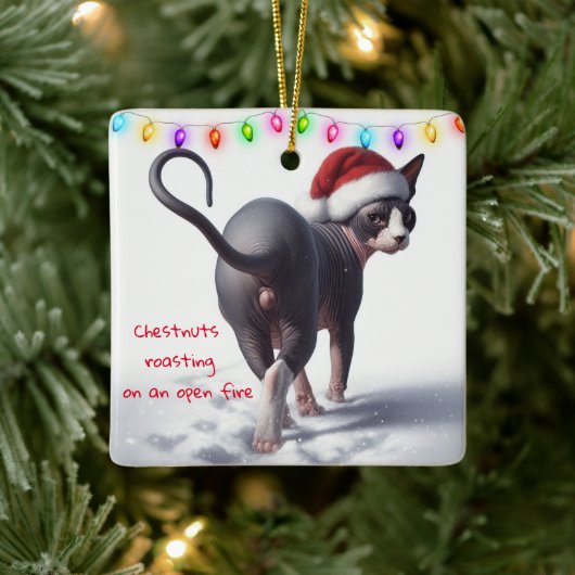 Kastanjes Roasting Sphynx Kat Kerstmis Keramisch Ornament (Boom)