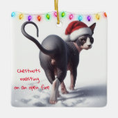 Kastanjes Roasting Sphynx Kat Kerstmis Keramisch Ornament (Voorkant)