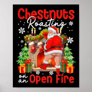 Kastanjes Roosteren Op Een Open Vuur Grappige Kers Poster
