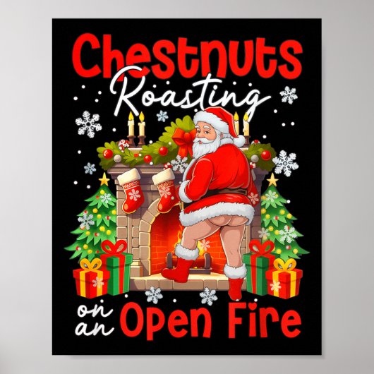 Kastanjes Roosteren Op Een Open Vuur Grappige Kers Poster (Voorkant)
