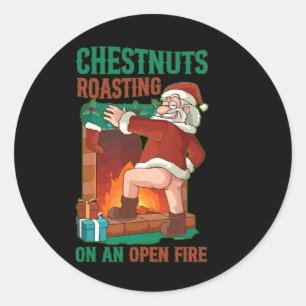 Kastanjes Roosteren Op Open Vuur Grappige Grove Ke Ronde Sticker