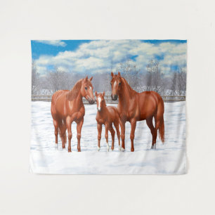 Kastanjesorrel kwart paard in sneeuw wandkleed