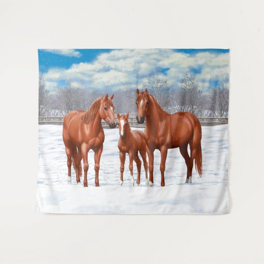 Kastanjesorrel kwart paard in sneeuw wandkleed (Voorkant (horizontaal))