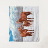 Kastanjesorrel kwart paard in sneeuw wandkleed (Voorkant)