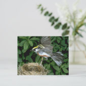 Kastanjezijdig Warbler landend op nest Briefkaart (Staand voorkant)