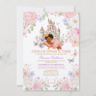 Kasteel Bloemige Pastel Prinses 1e Verjaardag Kaart
