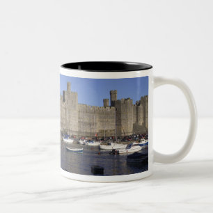 Kasteel Caernarfon, Gwynedd, Wales (RF) Tweekleurige Koffiemok