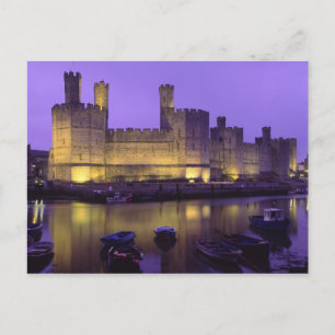 Kasteel Caernarfon, 's nachts, Gwynedd, Wales Briefkaart