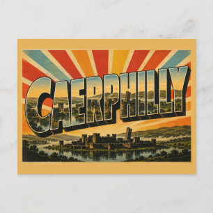 Kasteel Caerphilly Wales Vintage Reis Kunst Briefkaart