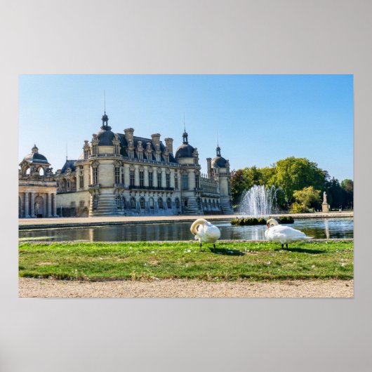 Kasteel Chantilly, fontein en twee zwanen Poster (Voorkant)