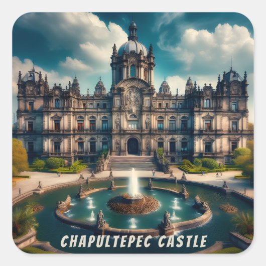 Kasteel Chapultepec Mexico Oude Reisprenten Vierkante Sticker (Voorkant)
