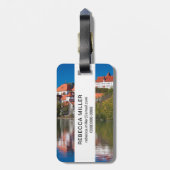 Kasteel en abdij aan de rivier bagagelabel (Achterkant verticaal)