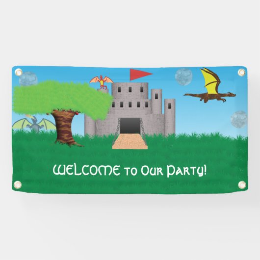 Kasteel en Draak Thema Feest Spandoek (Horizontaal)