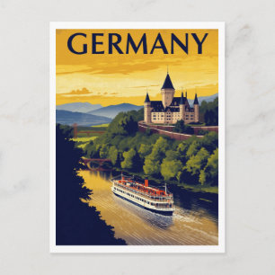 Kasteel- en riviercruise Duitsland Vintage Trave Briefkaart