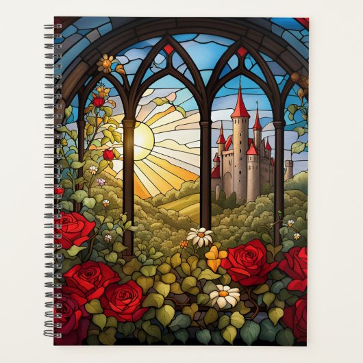 Kasteel en Rozen Glas in lood Venster Planner (Voorkant)