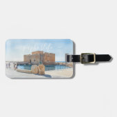 Kasteel en standbeeld van Paphos in waterverf stij Bagagelabel (Voorkant horizontaal)
