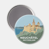 Kasteel en Stiftskerk, Neuchâtel Magneet (Voorkant / Achterkant)