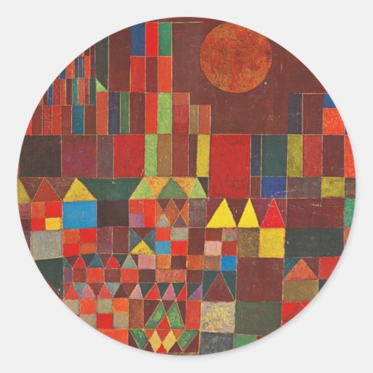 Kasteel en zon, Paul Klee Expressionisme Figuratie Ronde Sticker (Voorkant)