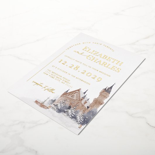 Kasteel Engels Manor Oude Kerk Kathedraal Bruiloft Folie Uitnodiging (Gedraaid)