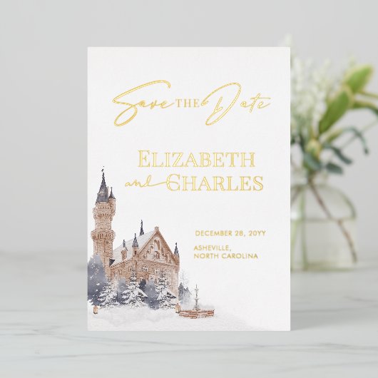Kasteel Engels Manor Oude Kerk Save The Date Folie Uitnodiging (Staand Voorkant)