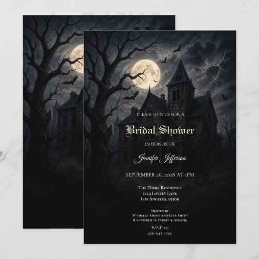 Kasteel Gotische Halloween Bruiloftsuitnodiging Kaart (Voorkant / Achterkant)