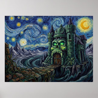Kasteel Grayskull sterrenhemel fantasielandschap Poster