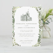 Kasteel Illustratie Groene Rand Trouw Kaart (Staand voorkant)