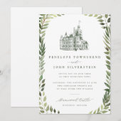 Kasteel Illustratie Groene Rand Trouw Kaart (Voorkant / Achterkant)