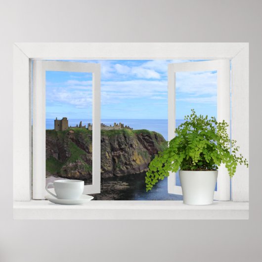 Kasteel in Schotland -- Gezicht op kust vanuit ope Poster (Voorkant)