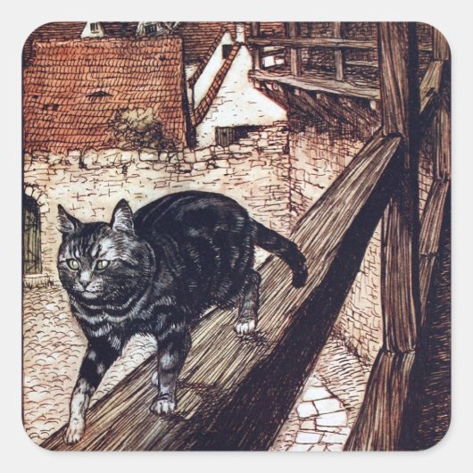 Kasteel Kat Rackham Illustratie Vierkante Sticker (Voorkant)