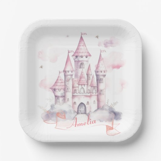 Kasteel Koninkrijk Prinses 1e Verjaardagsfeest Papieren Bordje (Voorkant)