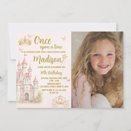 Kasteel & Kroon Prinses verjaardag uitnodiging (Voorkant)