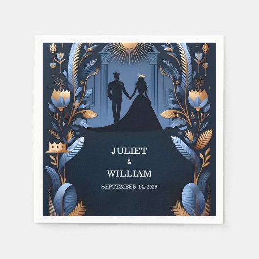 Kasteel Luxe Fuchsia Koninklijk Blauw Trouwfeest Servet (Voorkant)