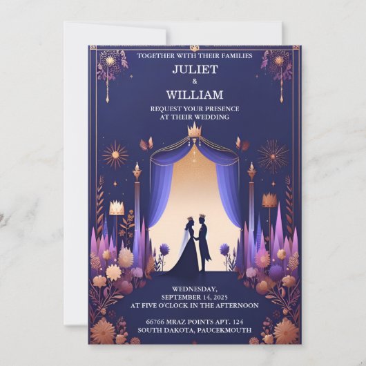 Kasteel Luxe Fuchsia Kroon Koninklijk Blauw Bruilo Kaart (Voorkant)