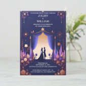 Kasteel Luxe Fuchsia Kroon Koninklijk Blauw Bruilo Kaart (Staand voorkant)