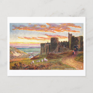 Kasteel Manorbier in Wales, oude afdruk Briefkaart