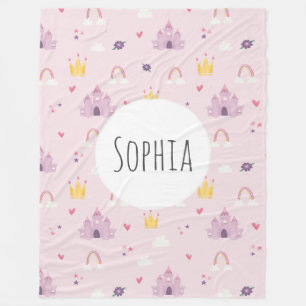Kasteel Meisjes Pink Princess, regenboog, kroonpat Fleece Deken