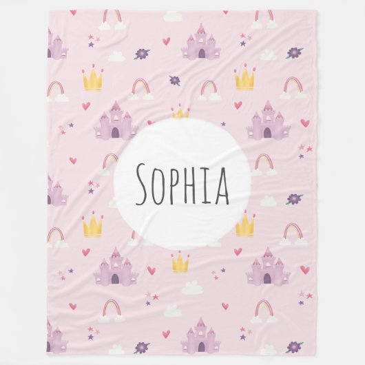 Kasteel Meisjes Pink Princess, regenboog, kroonpat Fleece Deken (Voorkant)