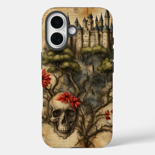 Kasteel met Schedel Junk Journal Pagina Case-Mate iPhone Case (Achterkant)